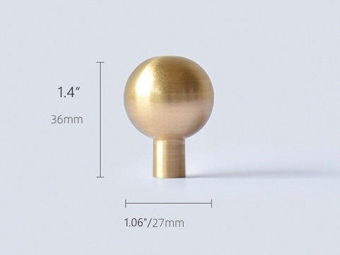 Brushed Gold Brass Ball Drawer Knob, Spherical Cabinet Pull, Solid Kitchen Hardware