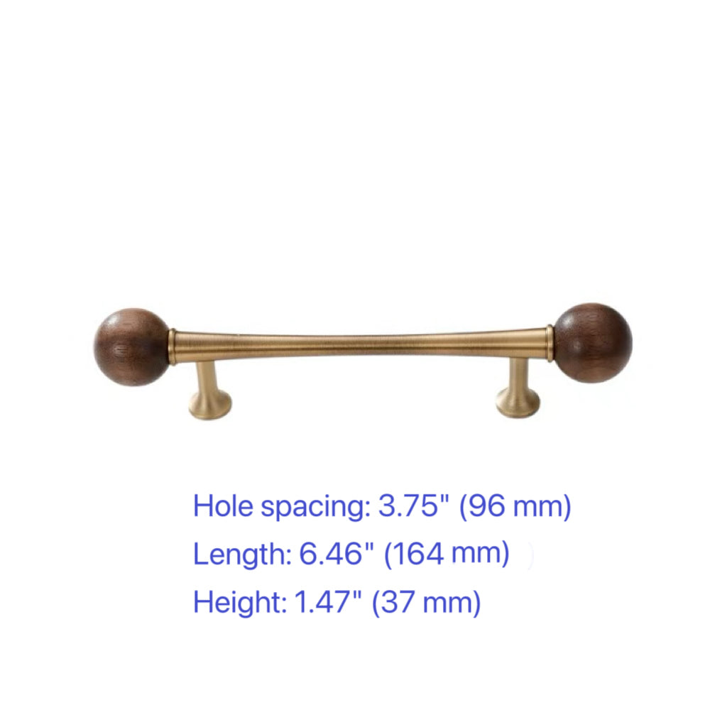 Wood & Brass Drawer Handle, Pendant Walnut Cabinet Pull, Japandi Kitchen Hardware