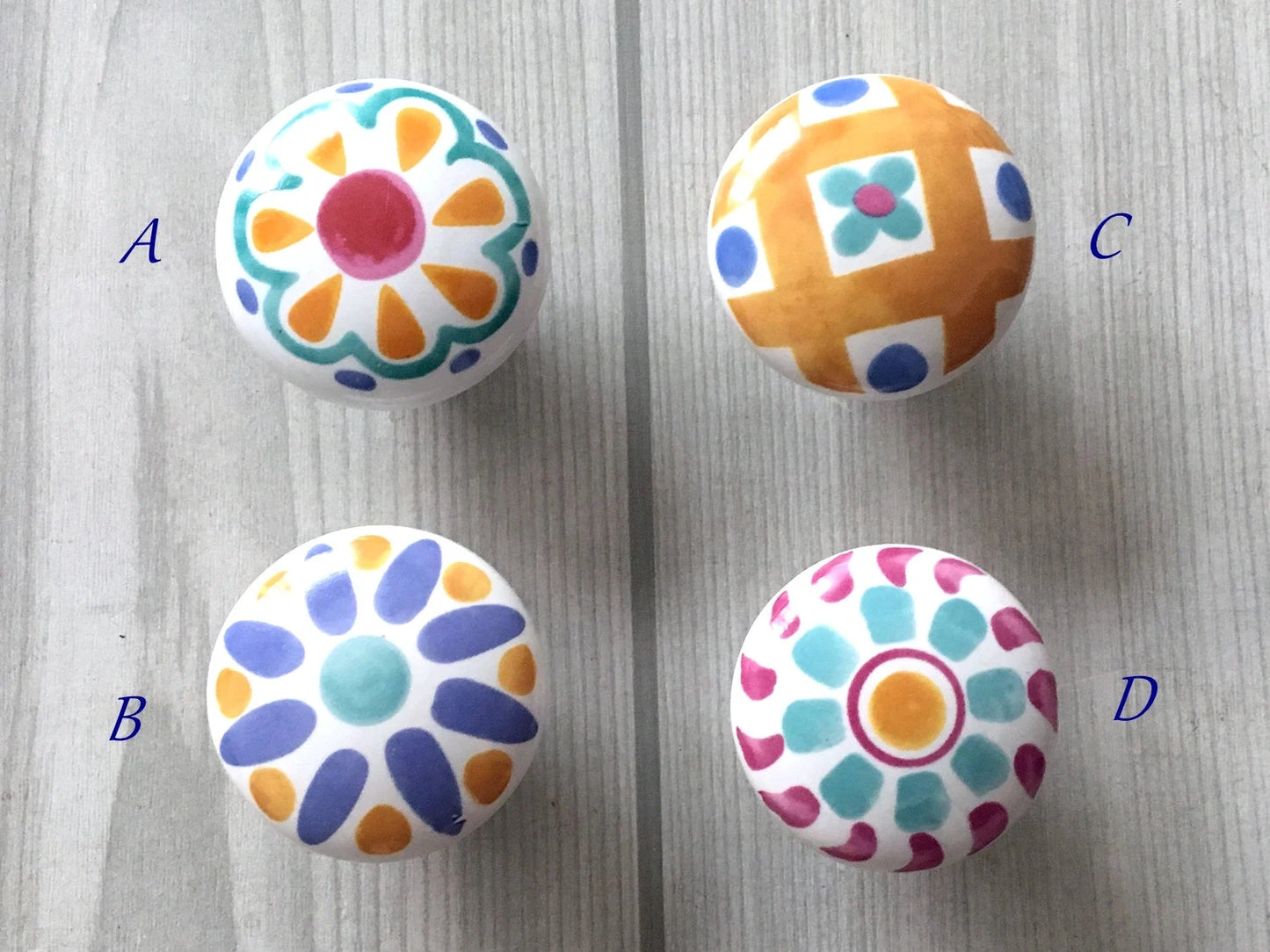 Colorful Porcelain Drawer Pulls, 3" 3.75" Centers, 4 Designs