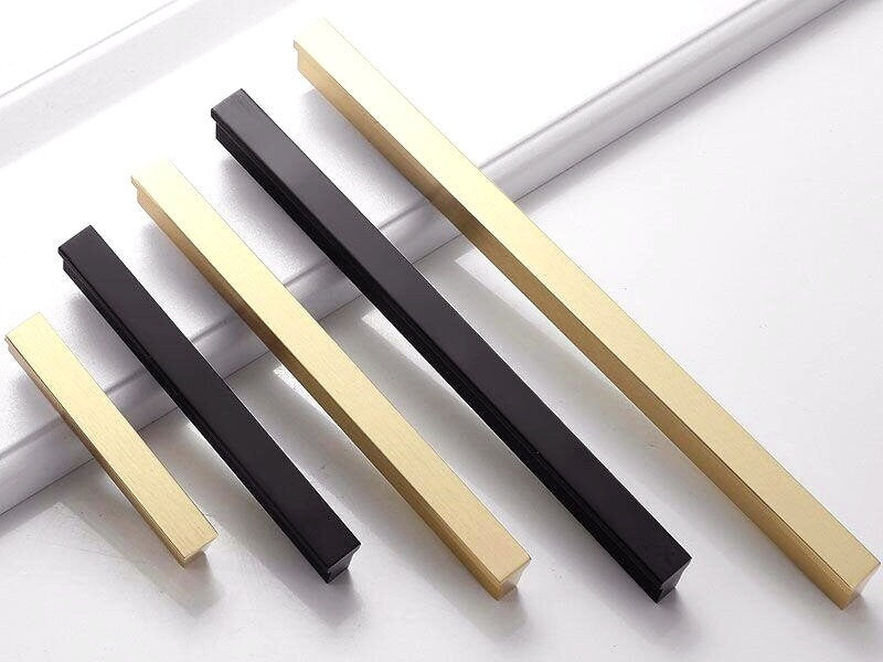 Mid Century Drawer Pulls, Cabinet Handles, Brushed Gold Brass, Matte Black