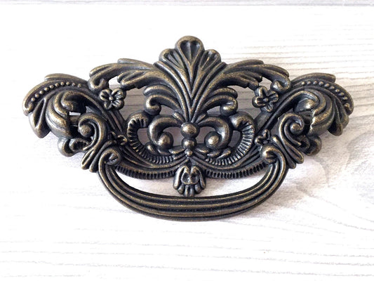 3" Drop Bail Pull Handle Drawer Pulls with backplate, Vintage Style, Antique Bronze, 76 mm Centers