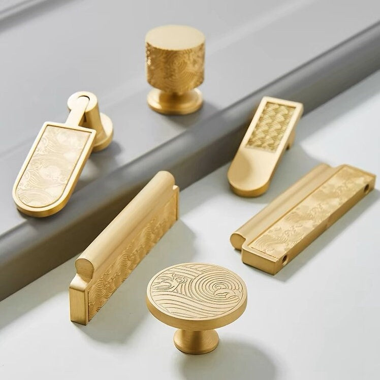 Solid Brass Cabinet Knobs, Classic Cylinder, Oriental Kitchen Hardware