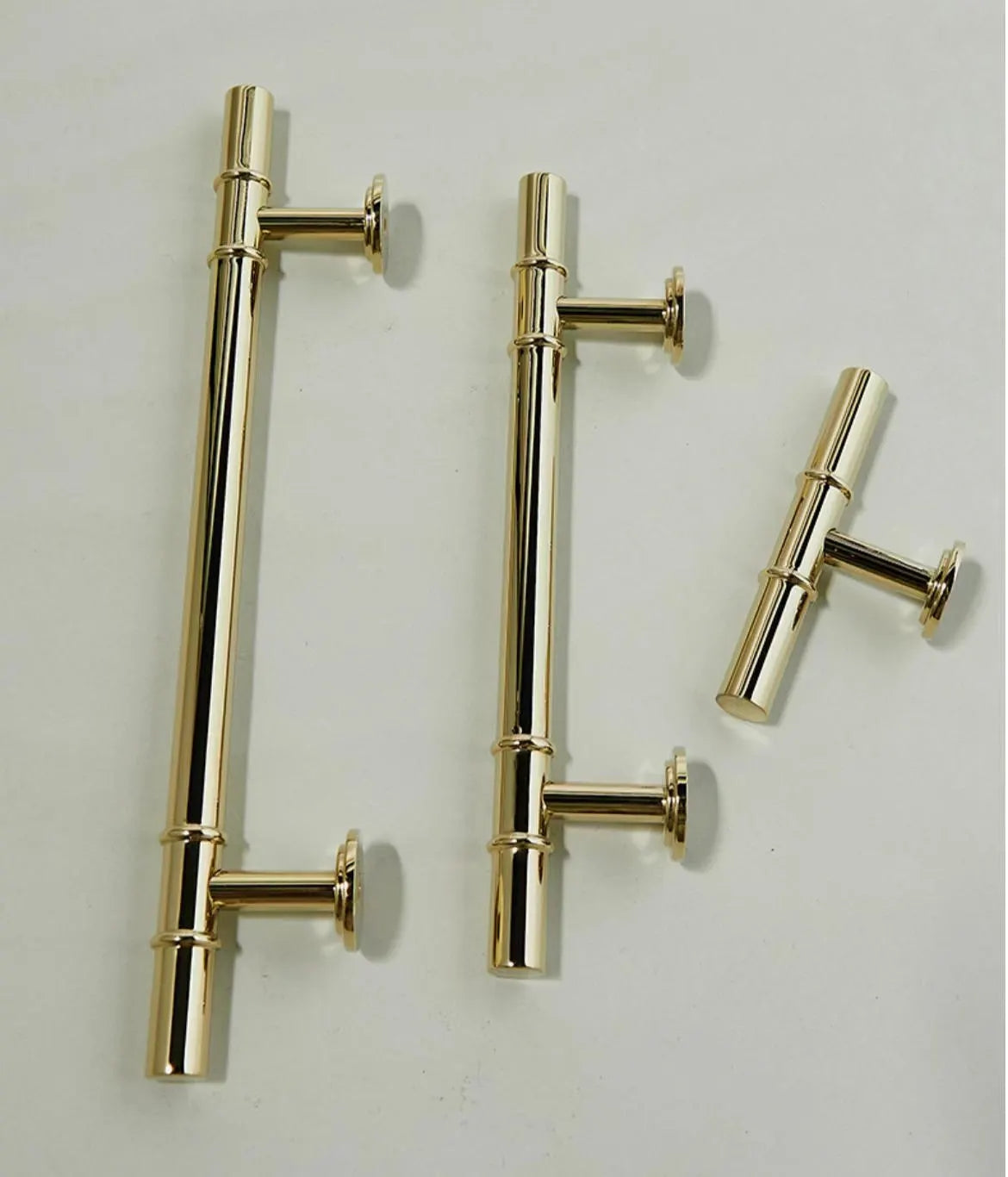 3.75" 5" Polished Gold Brass Cabinet Bar Handle, T Shaped Drawer Knob, Scandi Vanity Pull