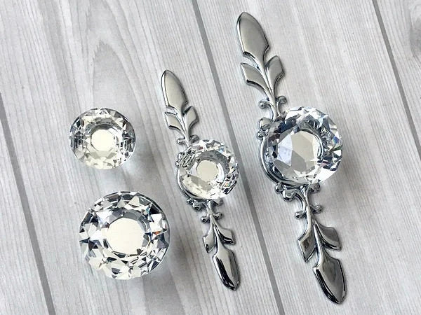 Clear Glass Drawer Knobs with Backplate, Polished Chrome