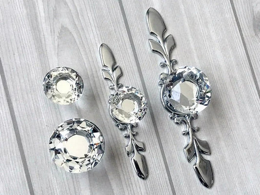 Clear Glass Drawer Knobs with Backplate, Polished Chrome