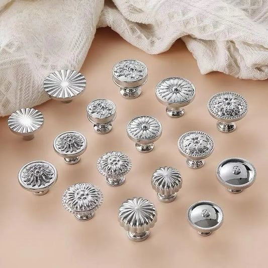 Assorted Polished Chrome Cabinet Knob, Shiny Silver Floral Drawer Pull, Kitchen Hardware