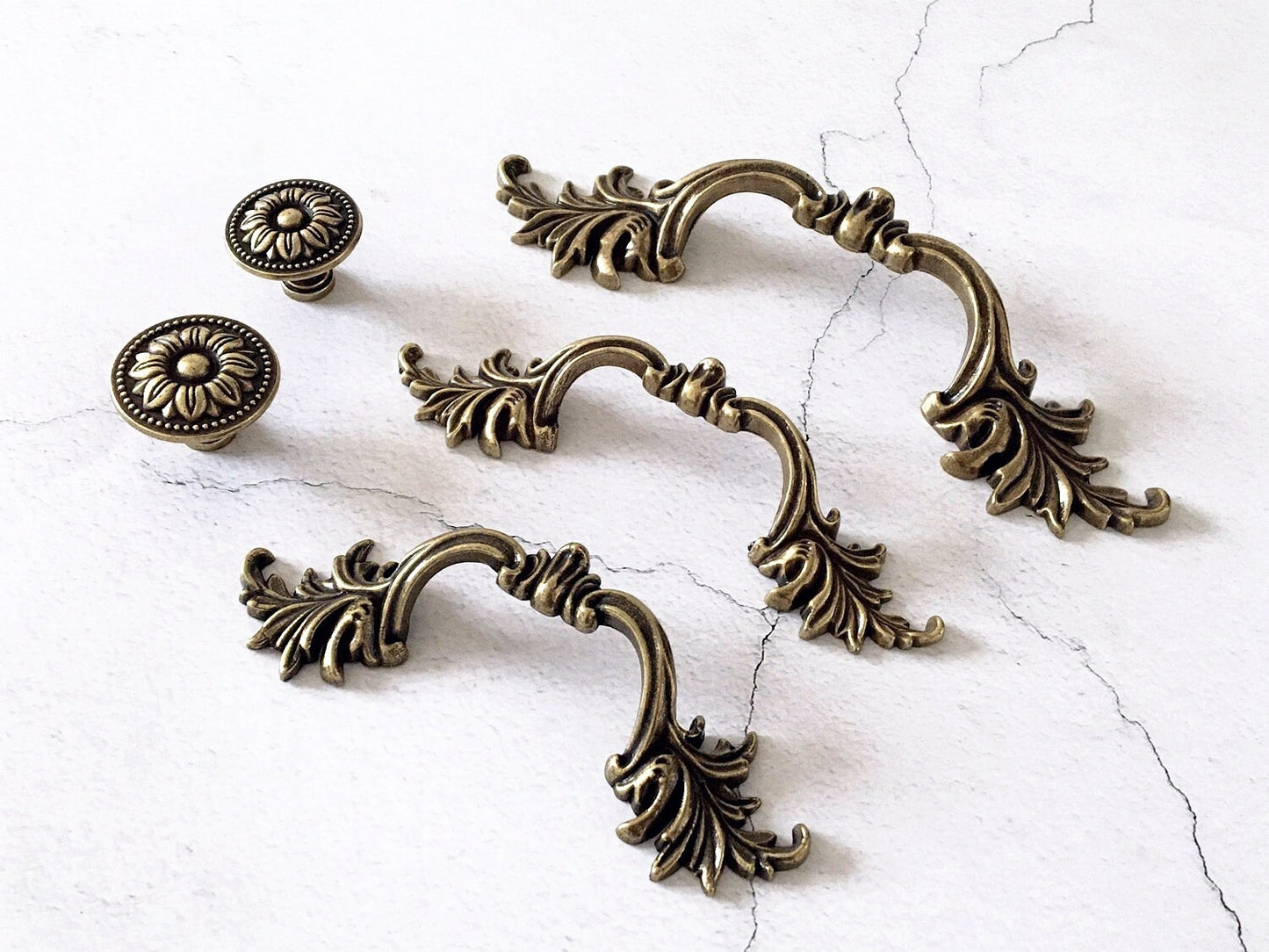 2.5" 3" 3.75" Antique Bronze Leafy Drawer Pulls, French Provincial Cabinet Hardware