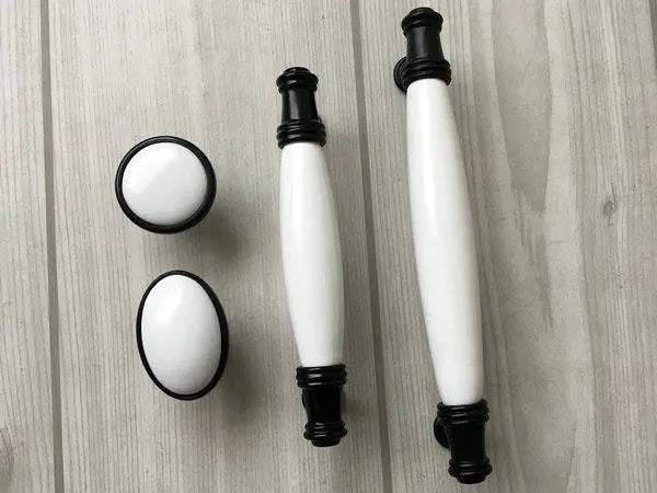 3.75" 5" Porcelain Drawer Pull Handle, White Black, Kitchen Cabinet Hardware