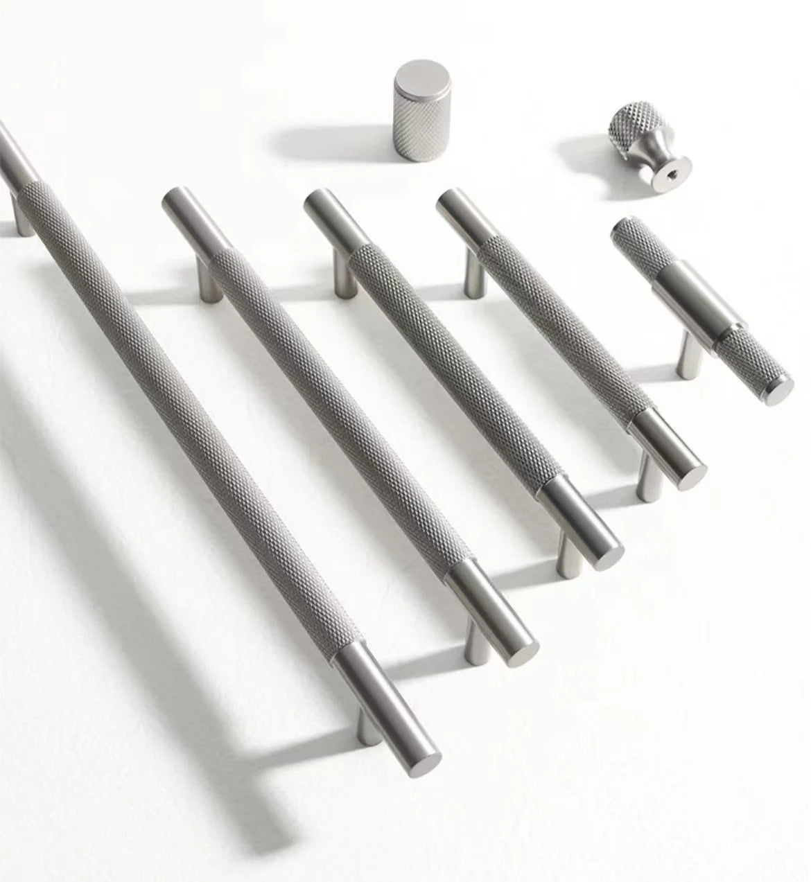 Knurled Cabinet Bar Pulls Solid Brass, Brushed Nickel, Modern Kitchen Hardware