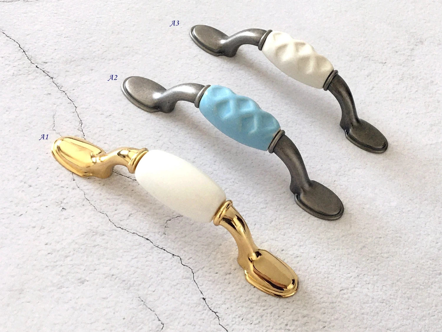 3" Centers Drawer Pulls, Cabinet Handle Hardware, 76 mm Holes, Ceramic
