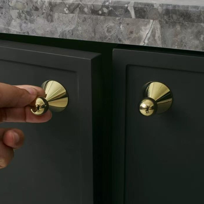 Ball Brass Knob with Conical Base, Drawer Pulls, Chrome Bronze Gold, Scandinavian Kitchen Cabinet Hardware