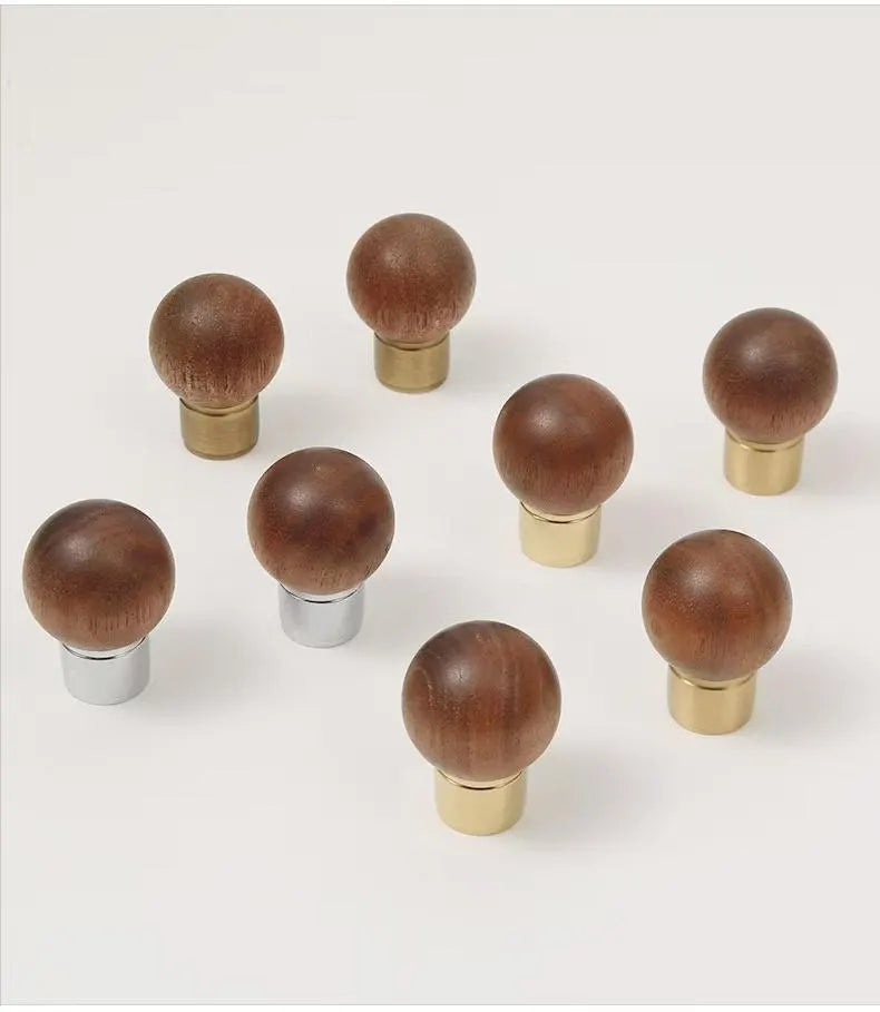 Walnut Brass Cabinet Knob, Pendant Wooden Drawer Pull, Oriental Retro Kitchen Hardware