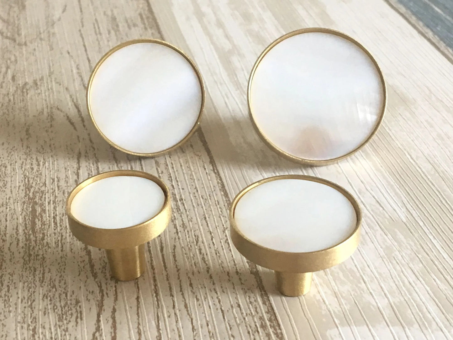 Circle Cabinet Knobs, MCM Drawer Pulls, Brass Shell, Brushed Gold Cream
