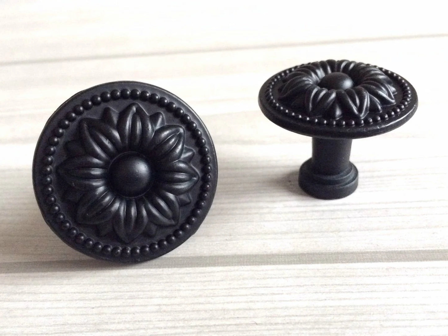 3" 3.75" Centers Black Leafy Drawer Pulls, Floral Knob, Vintage Shabby Chic