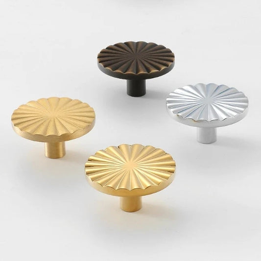 Contemporary Brass Sunburst Circular Drawer Pulls - 4 Finishes