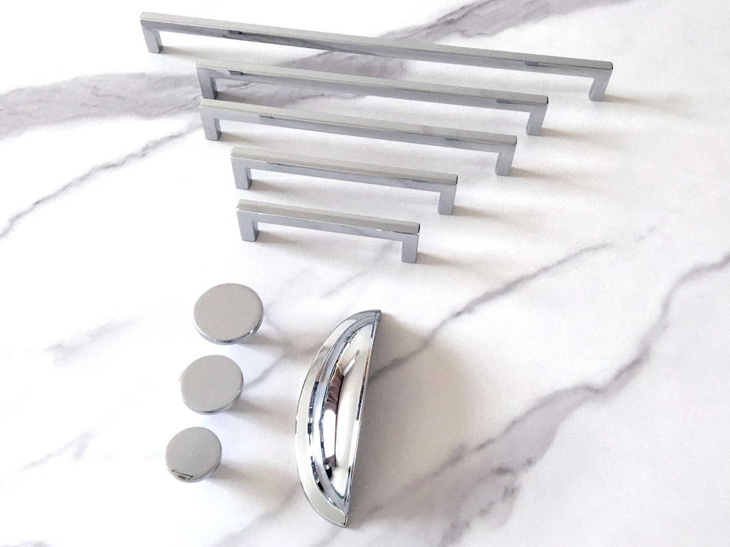 Polished Chrome Cabinet Pulls, Square Drawer Handles, Modern Kitchen Hardware