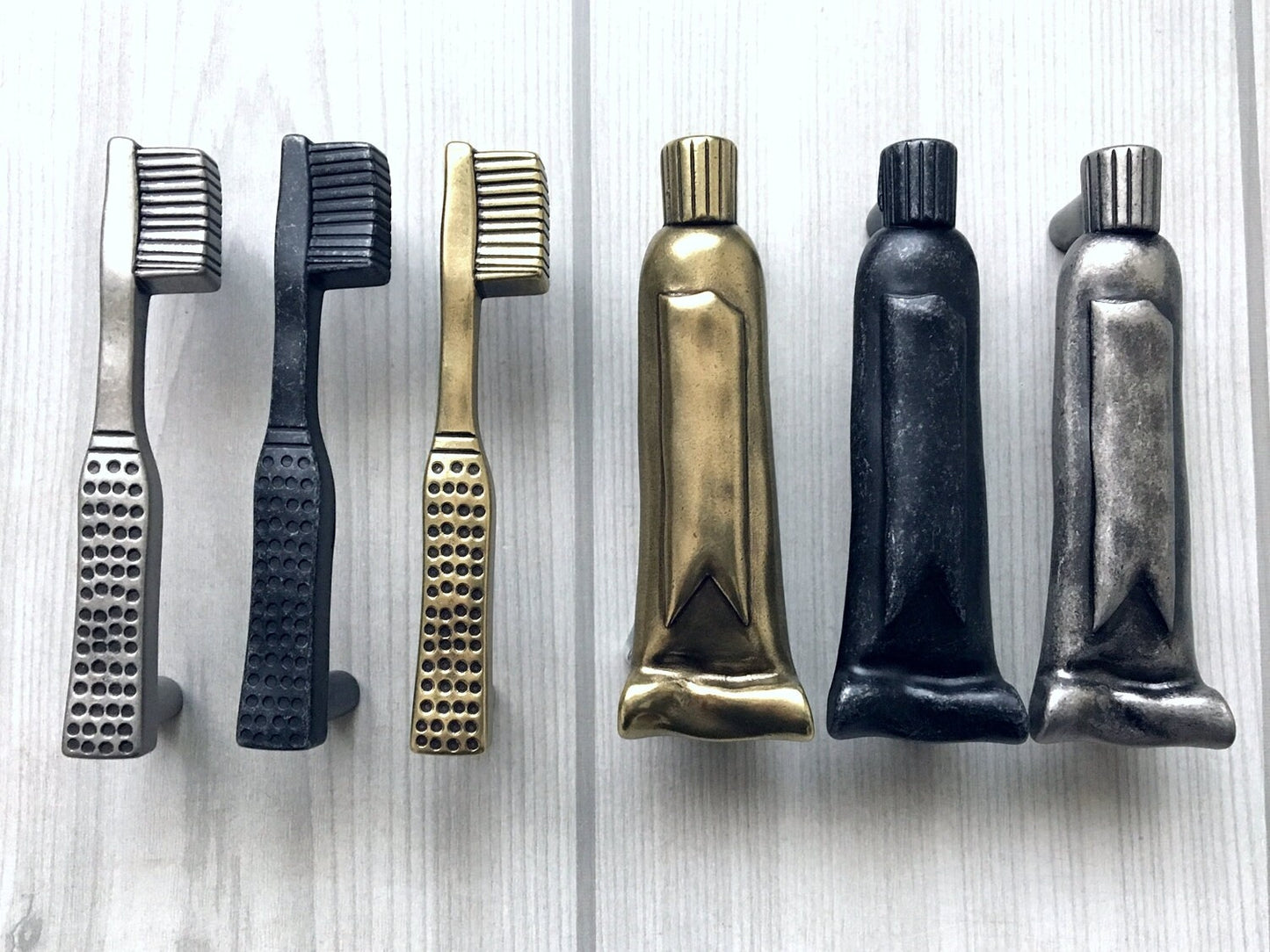 3" Toothbrush Toothpaste Bathroom Cabinet Handles, Antique Black Brass Pewter 76 mm