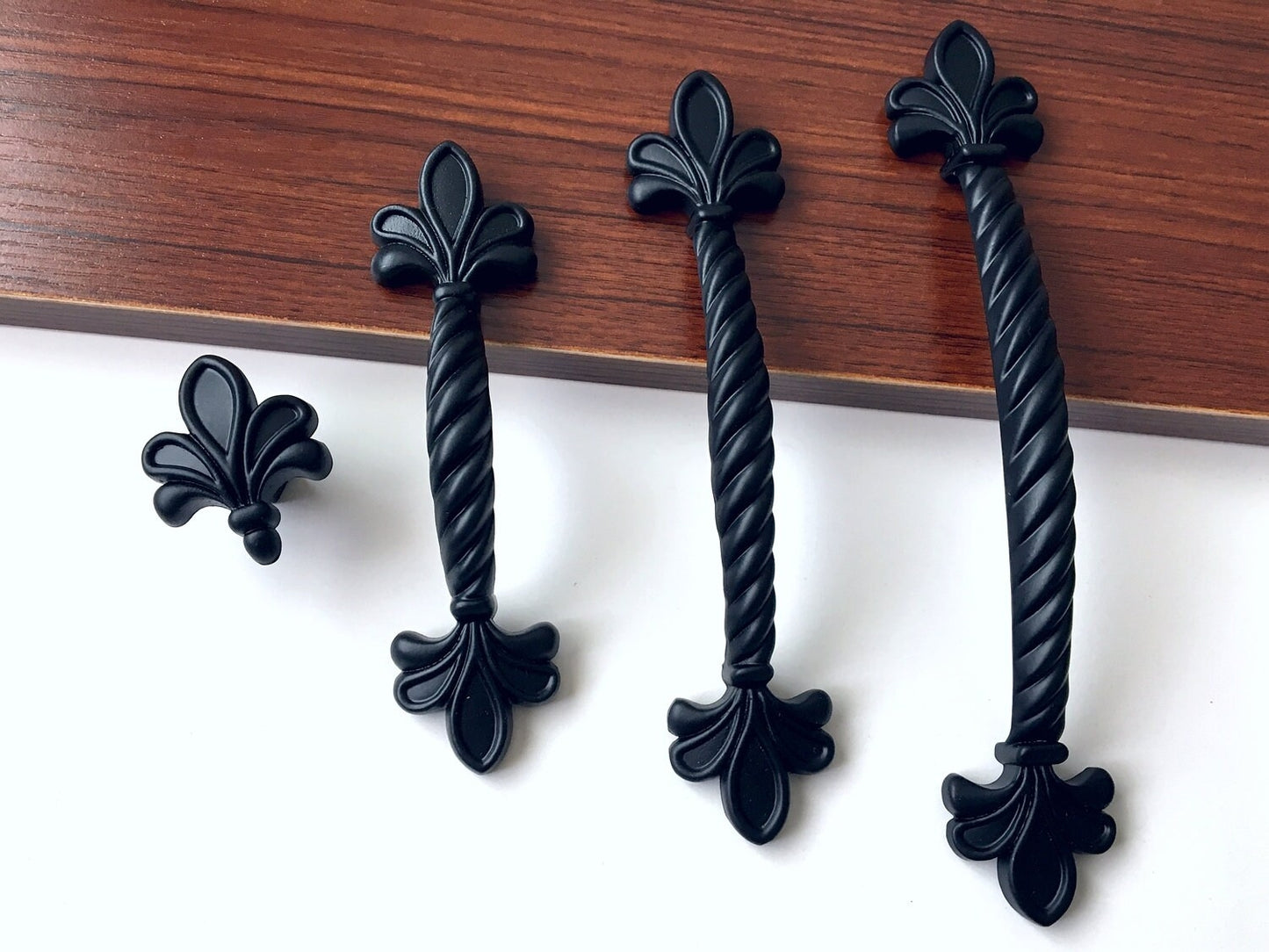 Black Fleur De Lis Cabinet Pulls, Kitchen Hardware, 2.5" 3.75" Centers