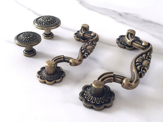 3" 3.75" Vintage Style Drop Bail Drawer Pulls, Antique Bronze, 76 96 mm Centers