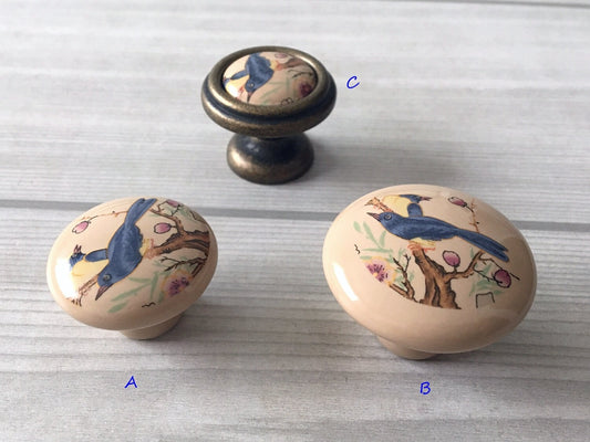 3" 3.75" 5" Flower Bird Porcelain Drawer Pulls Cabinet Handle, Tan Bronze