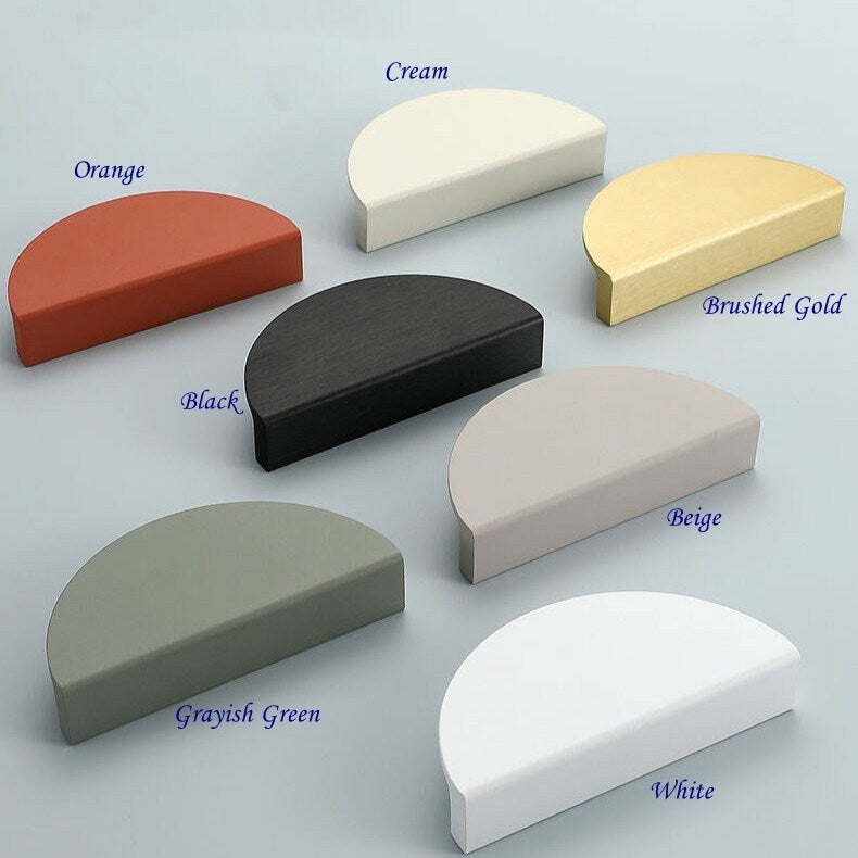 Half Moon Drawer Pulls, 2.5", 5", 6.25" Centers, Gold, Beige, Gray, White, Green, Orange