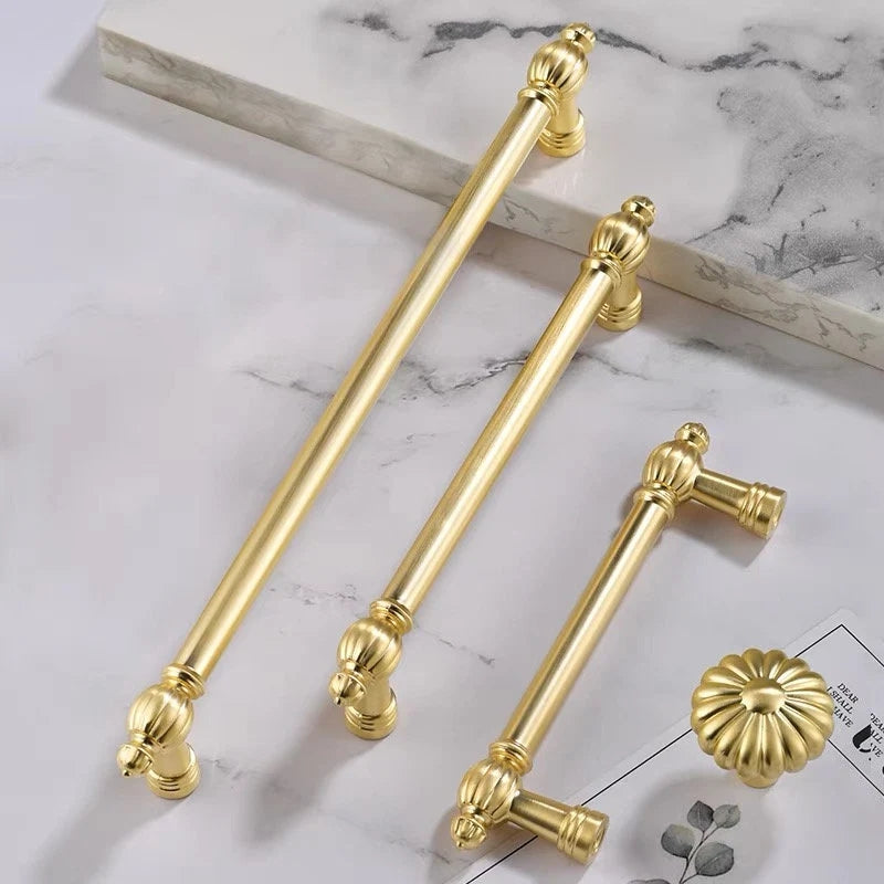 Gold Cabinet Pulls, Pumpkin Design, Polished Chrome, Antique Gold Brass