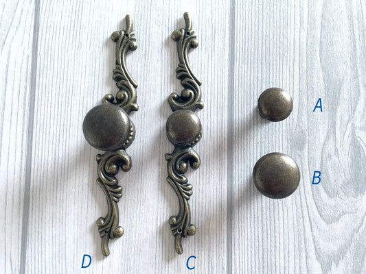 Antique Bronze Drawer Knob with Backplate, Cabinet Pulls Hardware, Vintage Style
