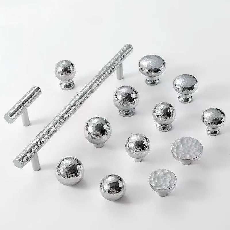 Hammered Brass Drawer Pulls, T Bar Cabinet Door Handles, Ball Knobs, Polished Chrome
