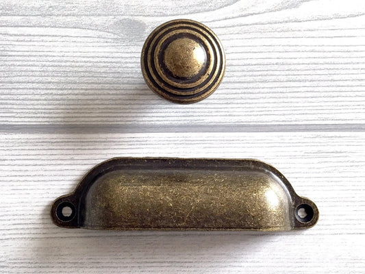 3.5" 3.75" 5" Farmhouse Drawer Handle, Rustic Cup Dresser Pull, Antique Bronze