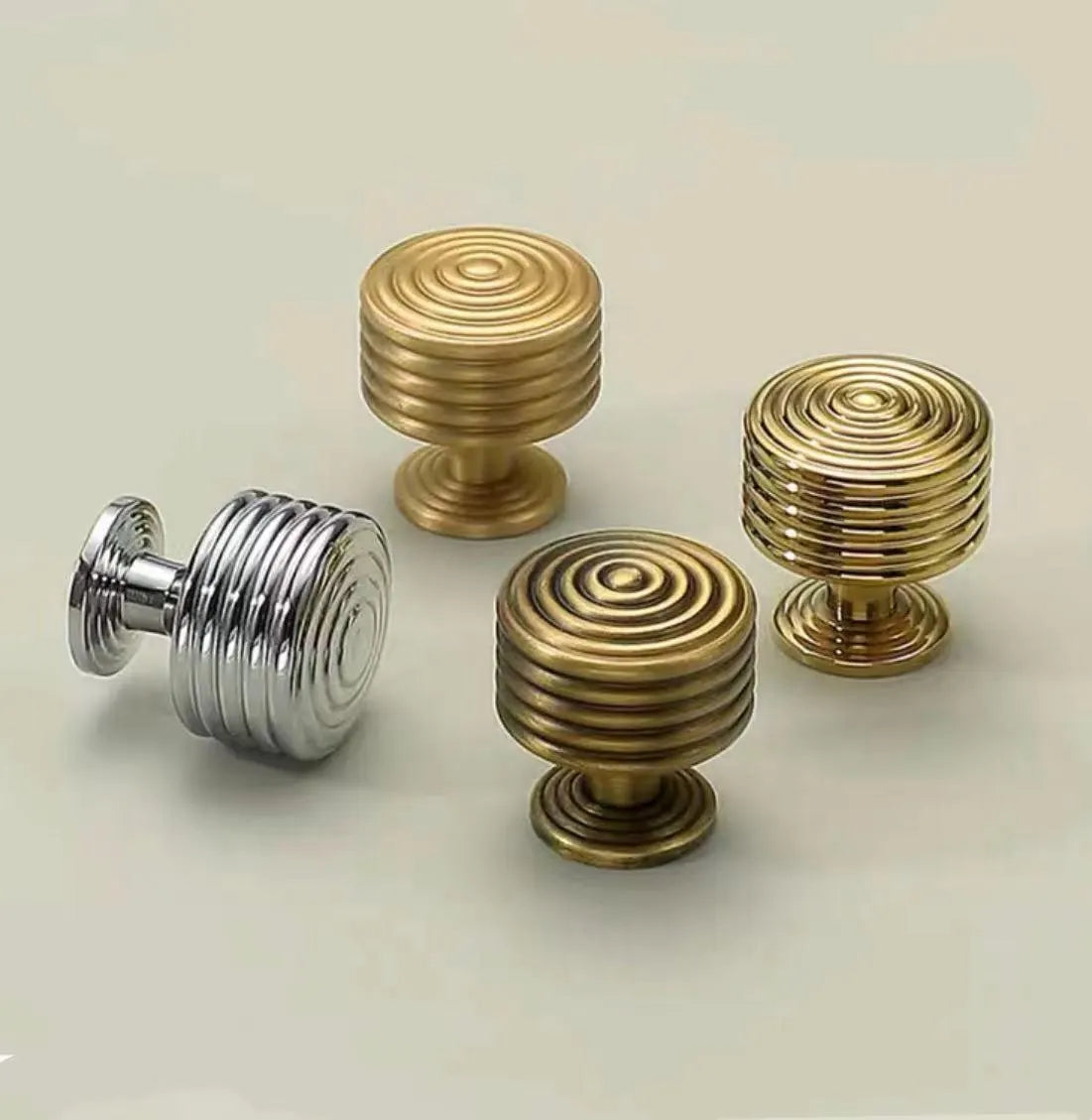 Brass Circle Drawer Knobs, Reeded Ringed Cabinet Knobs, Gold Chrome Antique Bronze