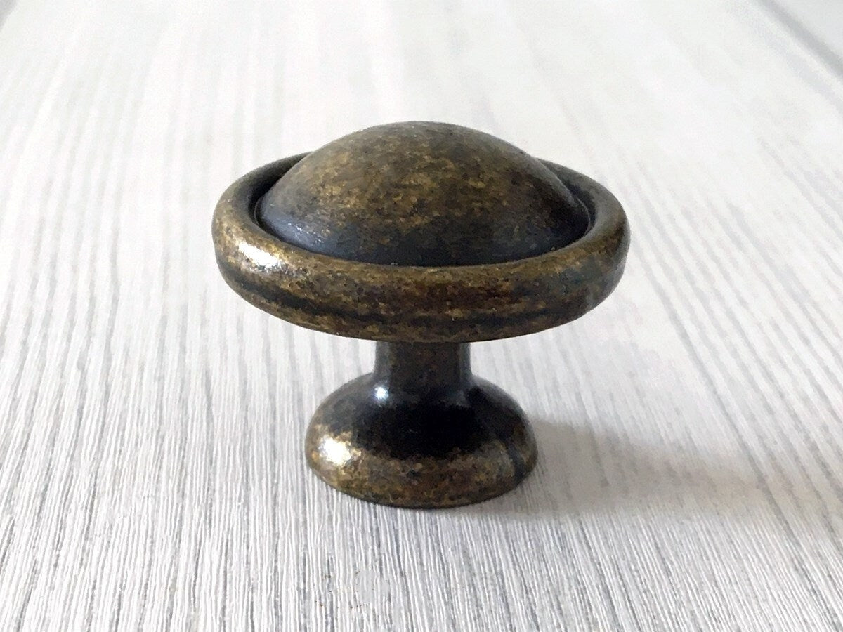 Antique Bronze Cabinet Knob with Back Plate, Retro Rustic MCM Kitchen Hardware