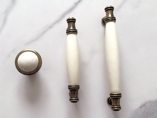 3.75" 5" Cream Ceramic Cabinet Pull Handles
