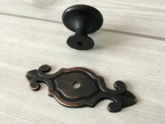 Classic Cabinet Knobs with Backplate, Nickel Bronze Silver Black Pewter