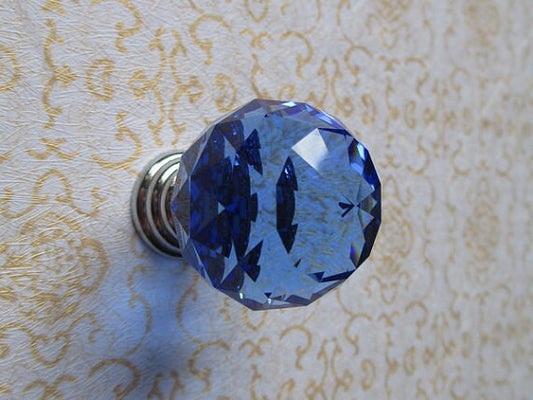 Blue Glass Dresser Knobs, Crystal Drawer Pulls, Kitchen Cabinet Hardware
