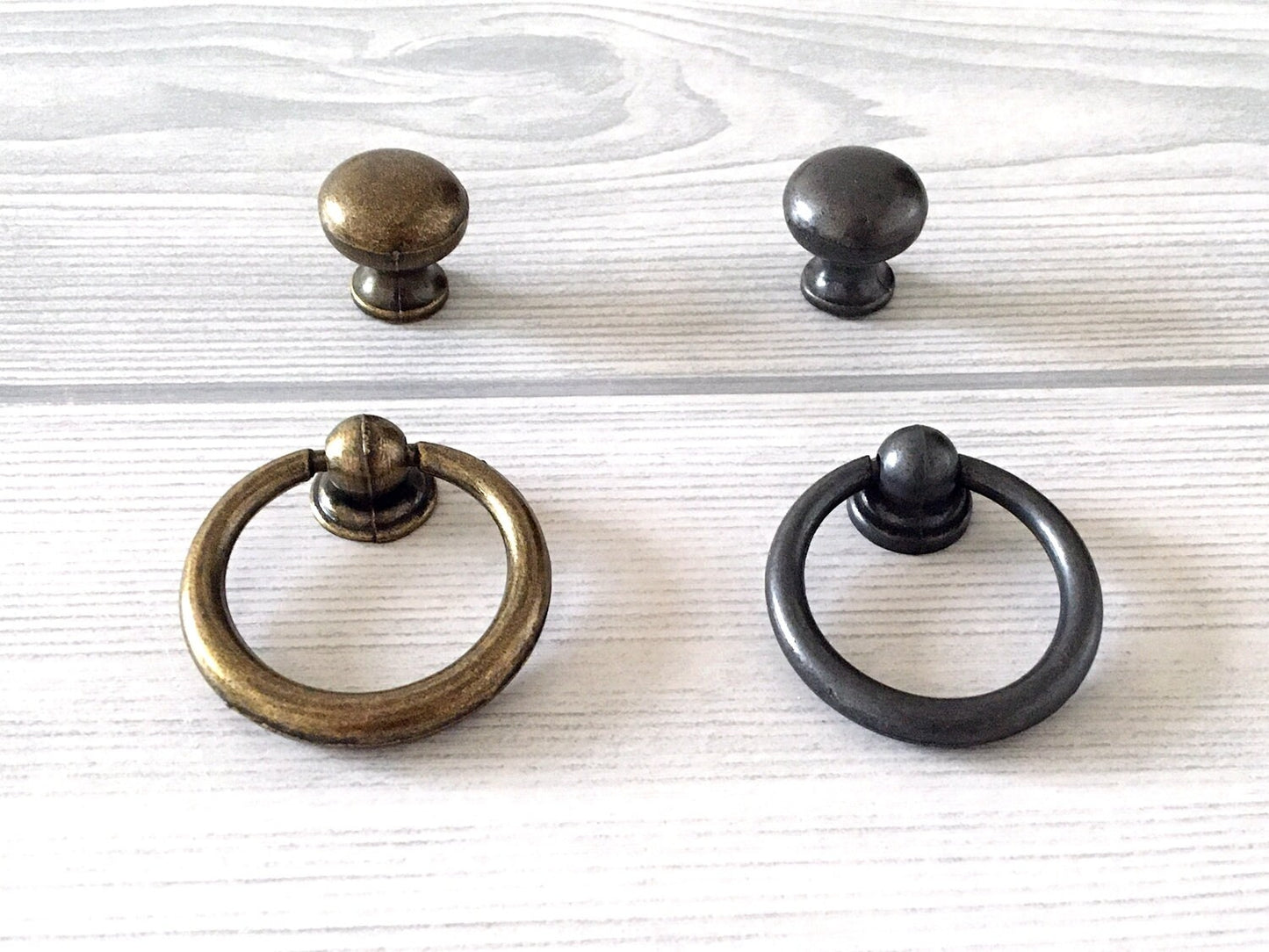 Drop Ring Drawer Pulls with Small Knobs, Antique Bronze Black