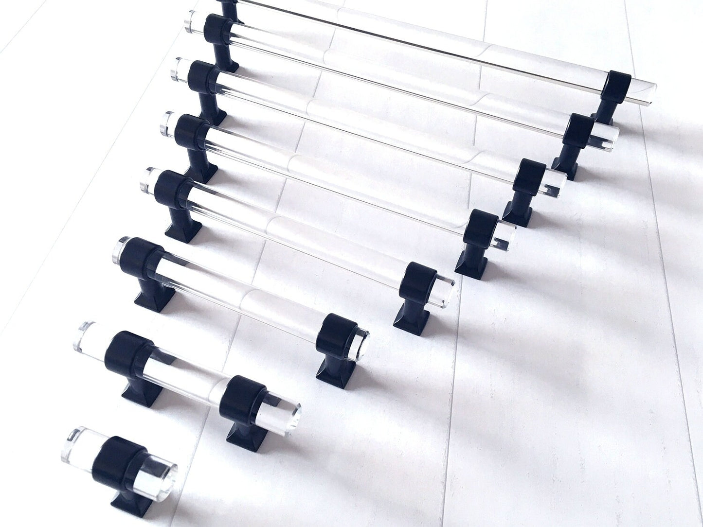 Drawer Pulls Lucite Cabinet Handles Acrylic Matte Black | Lynns Hardware | 2" 2.5" 3.25" Centers