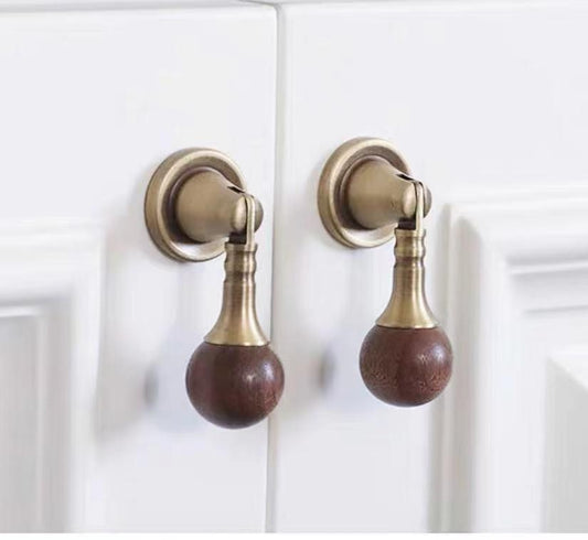 Walnut Brass Drop Drawer Pull - Pendant Cabinet Knob