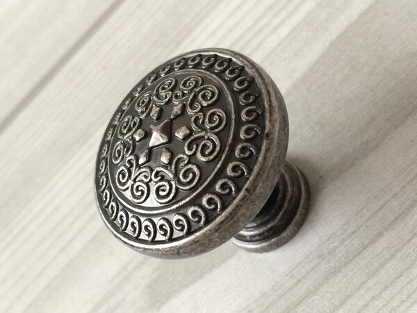 3.5" Antique Pewter Cup Drawer Pull and Knobs with emobssed motif