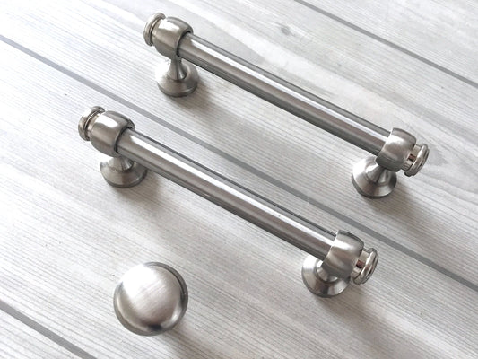3" 3.25" Centers Round Drawer Bar Pull, Brushed Nickel, 76 83 mm