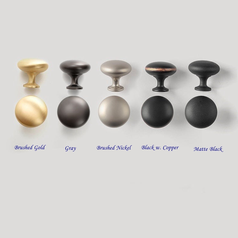 Round Cabinet Knobs, Drawer Pulls, Gold Nickel Black Gray, Kitchen Hardware
