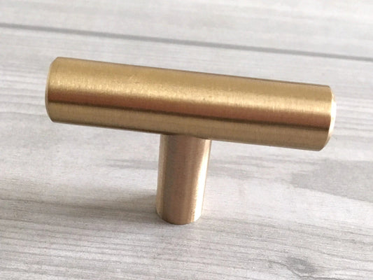 Gold Brass Round T Bar Drawer Pull & Knob - 2.5" to 6.25"