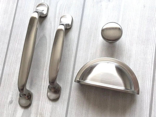 Nickel Cabinet Drawer Pulls Modern Cup Handles 76 96 128 mm Lynn Hardware