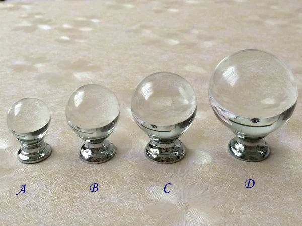 Glass Drawer Knobs, 4 sizes, Clear and Chrome, Modern Cabinet Pulls