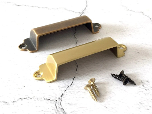 2.8" Centers Vintage Style Brass Drawer Pull Front Screw, Cup Handles, Antique Bronze, 72 mm Holes