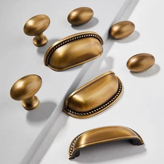 Retro Antique Bronze Cup Pull and Knobs, Solid Brass, Kitchen Hardware