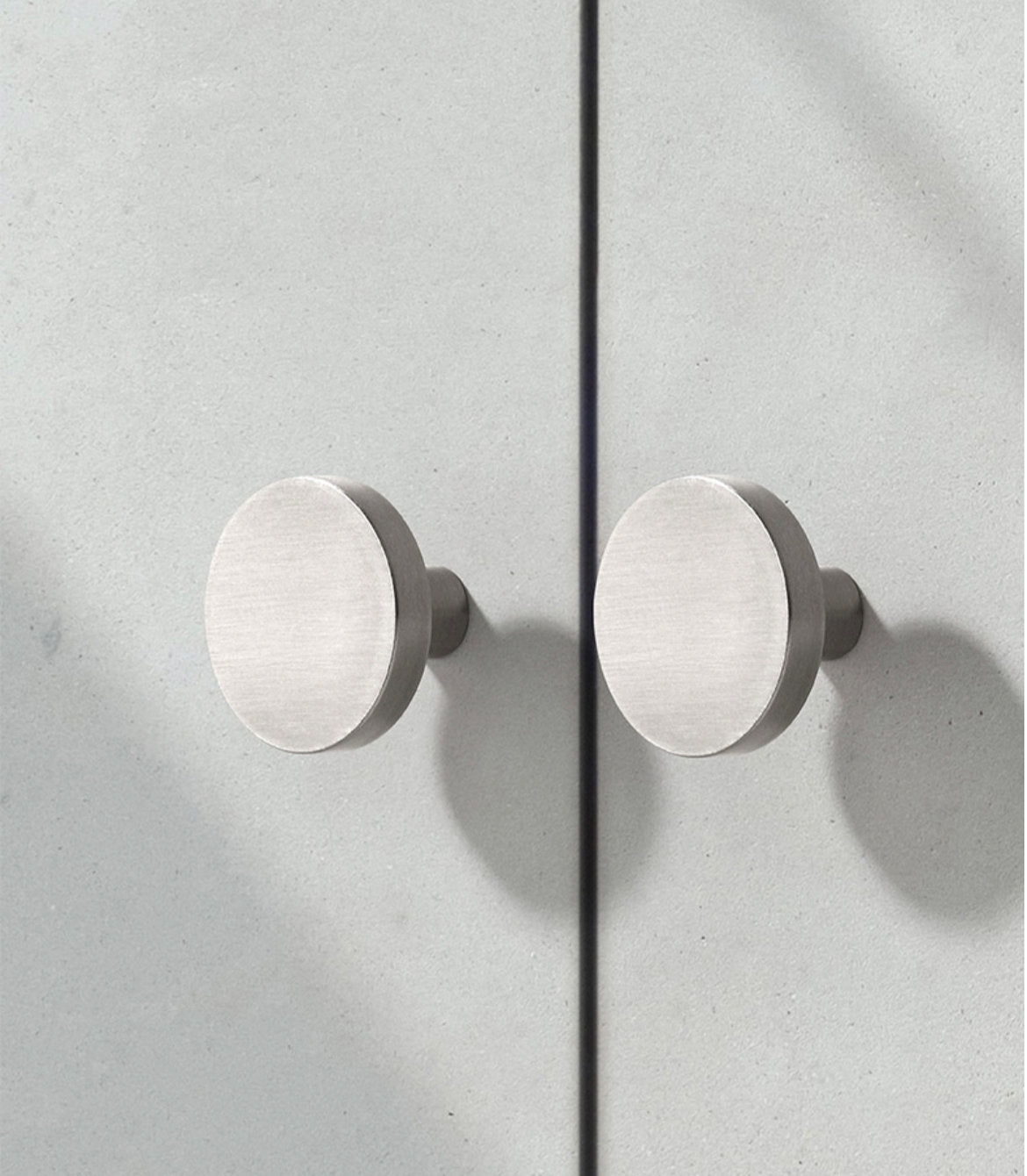 Brass Circle Knobs, Brushed Nickel, Minimalist Kitchen Cabinet Hardware