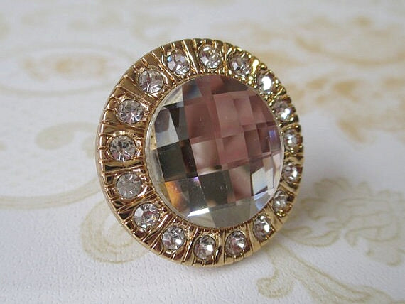 Gold Silver Glass Crystal Dresser Drawer Knob, Cabinet Pull, Shiny Clear Diamond Cut