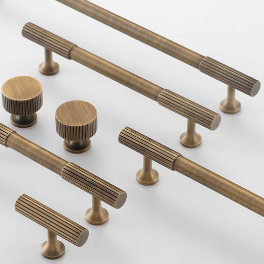 Fluted Brass Cabinet Pulls, Antique Bronze Knurled Kitchen Hardware