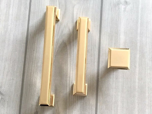 Gold Cabinet Pulls, Square Drawer Knobs, Kitchen Hardware, 3.75" 5" Centers