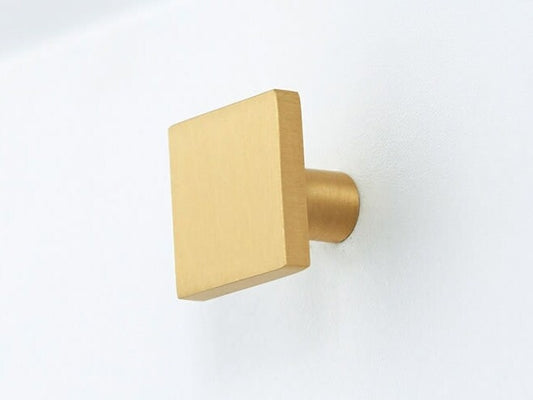 Brass Square Knobs, Brushed Gold, Minimalist Kitchen Cabinet Hardware